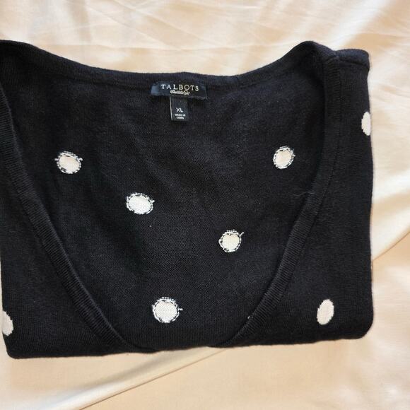 Talbots Womens Polka Dot Button Front Cardigan Size XL Black White Silk Blend - Picture 5 of 9